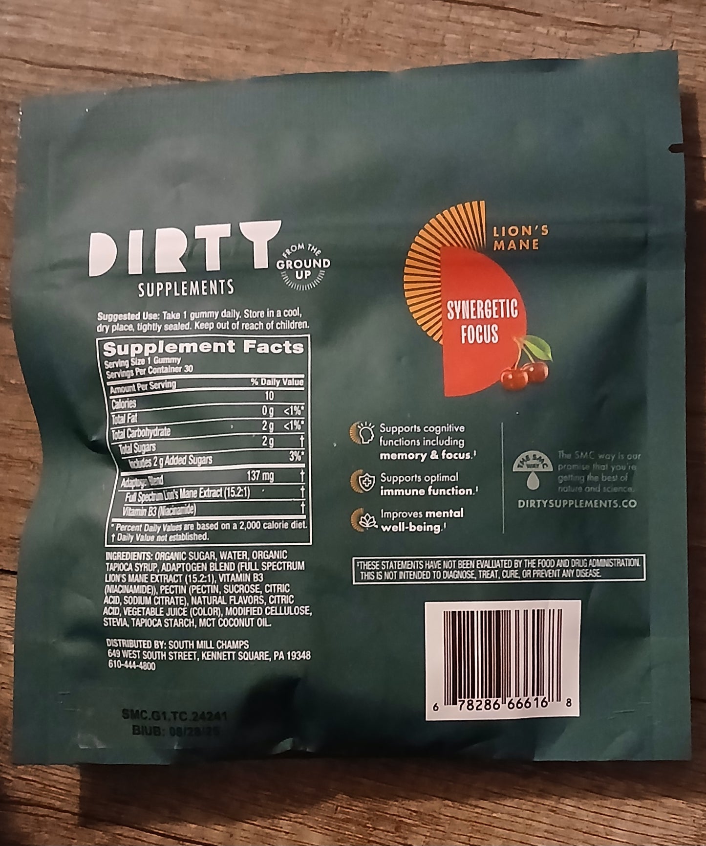 DIRTY Supplements Synergetic Focus Mushroom Gummies with Lion's Mane